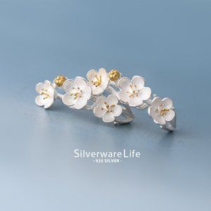 NEW 925 Sterling Silver Two Tone Flower Earrings